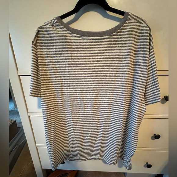 J.Crew slub cotton, V-neck T-shirt in stripes charcoal size 2X NWT - Picture 4 of 7